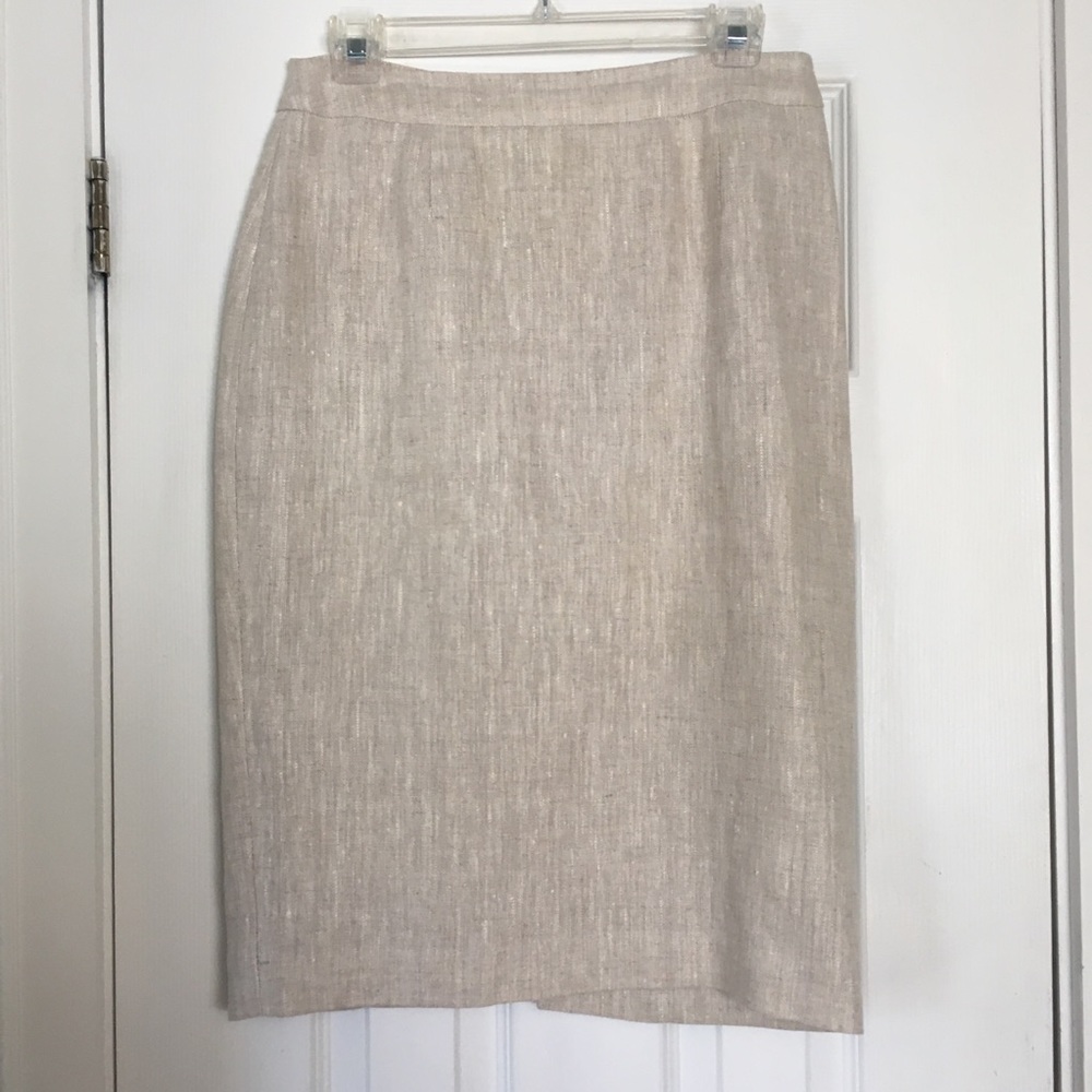 Hobbs Luxury British Fashion 100% Flax Linen Classic Pencil Skirt Natural